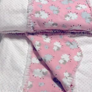NWT BABY LAMBS RAG QUILT  47””x47”PINK HANDMADE SOFT 100% COTTON FLANNEL